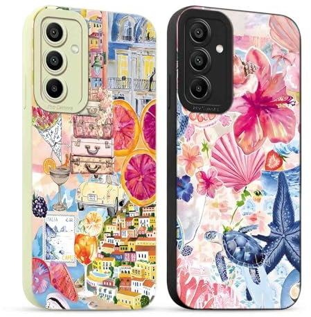 Yirlbey 2 stycken för Samsung Galaxy A54 5G fodral 6,4 tum collage blommor sommar mobiltelefonfodral estetiskt sommarmotiv mönster design, mjuk färgglad silikon TPU ultratunn kameraskydd skyddsfodral