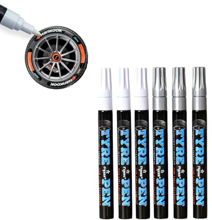 Zimoer Lot de 3 Stylos à Pneus Blancs – Marqueurs Pneu Étanches Haute Capacité pour Voiture & Moto,Feutres pour pneus – Idéal pour Marquages Créatifs et Personnalisés(Blanc + Argent)
