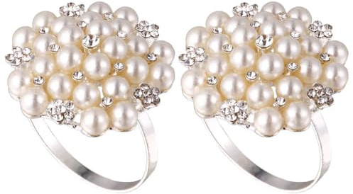 NUOBESTY Anello per Tovagliolo Placcato Argento Fibbia per Tovagliolo Porta Design Perla e Diamante Riutilizzabile