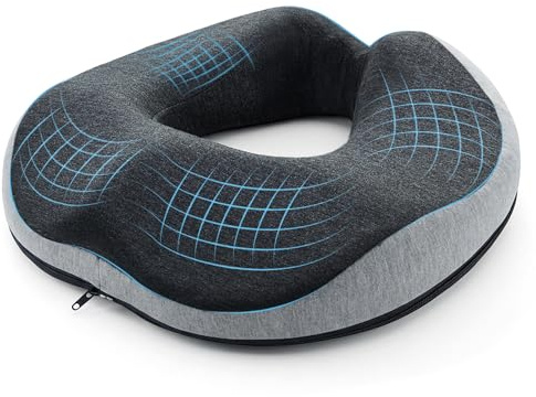 Tel Charme * Donut Cushion for Coccyx Pain & Hemorrhoids Relief - Memory Foam Orthopedic Ring Cushion for Office Chair Sciatica and Wheelchair Support