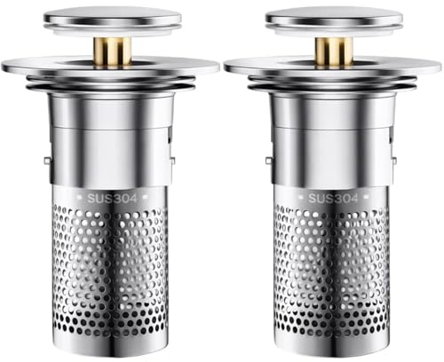 2 Stück 3-in-1 Pop Up Abflusssieb, Waschbeckenstöpsel, Abflussstopfen, Universeller Abflussstopfen Für Küche Und Bad, Einfache Installation Ohne Werkzeuge (32-40 Mm)