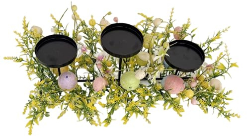 Decoracion Pascua, Portavelas con Huevos De Pascua Y Flores Artificiales, Candelabros para Velas, Centros Decorativos De Mesa