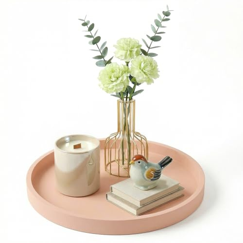 Vassoi decorativi Vassoio da 23 cm per piano di lavoro, rotondo in silicone decorativo per mobili, vassoio per cosmetici e gioielli, per flaconi di lozione, profumi, gioielli (rosa)
