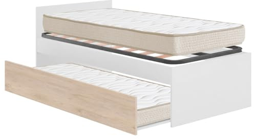 DEKIT - Pack Ahorro Juvenil Cama Nido con cabecero Top, 1 somier Lama Ancha y 2 colchónes viscoelásticos Nova 90 x 190 cm