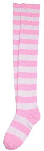 BESTOYARD Calze morbide Stripe Over The Knee High Socks Calze Lunghe per Le Donne Ragazze Cosplay 1 Paio (Bianco e Rosa)