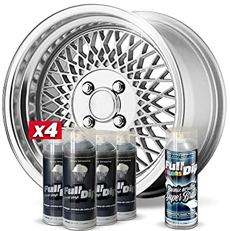 AutoFullCar - Pack Llantas - 4 Sprays Full Dip HYPERSILVER Metallic 1 de Barniz con Acabado Brillo - Vinilo Líquido de Fácil Aplicación - Wrapping