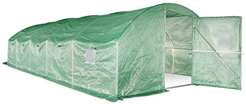 Garden Point | Tunnel di lamina | 4 x 8 x 2 m | Verde | Foglio di casa | Tenda Serra | Stagnola per piante | Pomodoro in serra | Con Porta