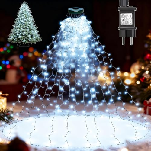 Dekofun Guirlande Lumineuse Sapin de Noël, 400 LED 2M * 16 Guirlande Lumineuse avec Anneau, 8 Modes Lumiere Sapin de Noël, Étanche Christmas Tree Lights pour Interieur Exterieur Décor - Blanc Froid