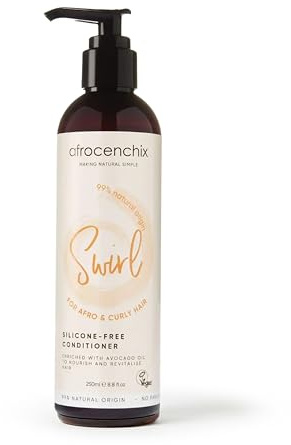 Afrocenchix Swirl Hydrating & Detangling Conditioner, with Aloe Vera, Avocado Oil & Coconut extracts to Easily Detangle, Hydrate, Repair Cuticles & Prevent Breakage for Afro & Curly Hair, 250 ml