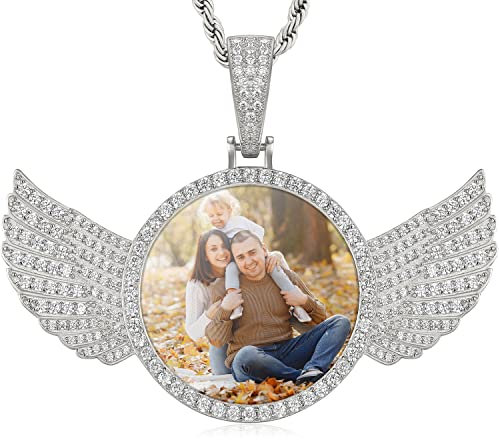 YIMERAIRE Custom Photo Necklace For Men Women Angel Wings Picture Necklace Pendant Customised Personalised Necklace With Memory Pictures