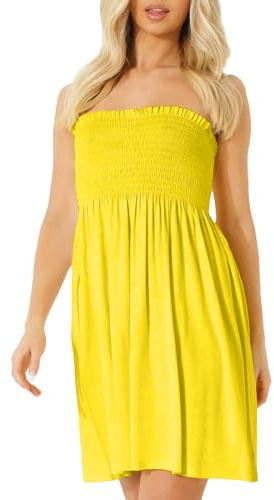NetSetUK Women's Strapless Sheering Boob Tube Gather Oversized Plus Size Elasticated Bust Bandeau Plain Beach Summer Sleeveless Top Mini Dress for Ladies 8-22