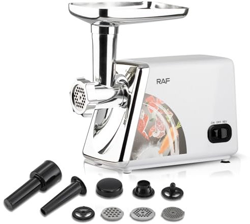 Fleischwolf Elektrisch, 3 In 1 Edelstahl Fleischwolf für Fleisch, Kubbe, Fleischwurst mit Edelstahl Spritzgebäckvorsatz Wurstaufsatz, 3 Lochscheiben, Leistungsstarker 2500W Motor