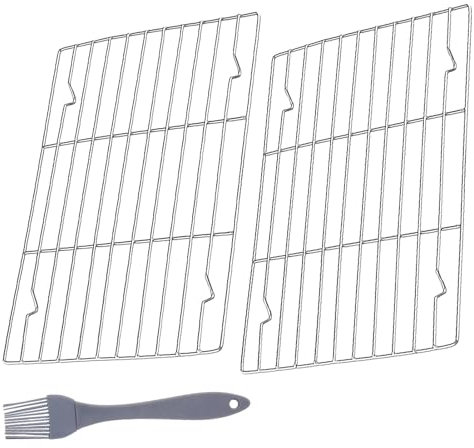 2Pcs Small Cooling Rack and 1Pc Oil Brush, Mini Stainless Steel Wire Grill Rack for Baking Roasting Cake Pizza Meat(Colour:Silver)
