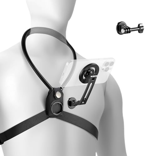 Neewer Magnetisk nackhållare för action, handsfree nackmontering med bröstrem kompatibel med GoPro DJI Insta360, nackhållare för POV Vlog videoinspelning, GP26