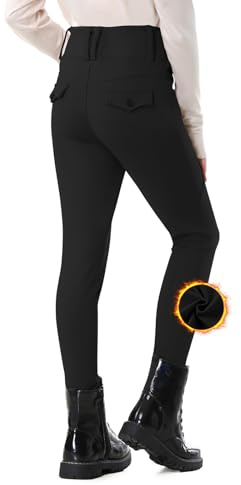 SPOEAR Kid's Fleece Lined Horse Riding Pants Winter Equestrian Breeches Girls Knee Patch Silicone Schooling Tights Pockets(Black,S)