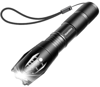 Skyeshine Kleine LED Taschenlampe Batteriebetrieben, Extrem Helle Zoombare Taschenlampe mit 5 Lichtmodi, IP65 Wasser und Staubdichte Handlampe für den Alltag, Camping, Wandern, Angeln, Outdoor