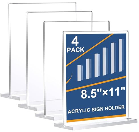 FANXIYA 4 Stück Acryl Tischständer, A4 Tischaufsteller Ständer Menükartenhalter Acryl T-Ständer A4 Preisschilder 21 x 29.7cm Aufsteller für Hochzeit, Menükarte, Theke, Büro und Cafe