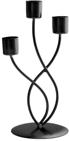 PLUSHCEWT Candelabro in Stile Europeo, Portacandele Moderno, Supporto per Candele a 3 Bracci Portacandele in Metallo Portacandele in Ferro Portacandele da Tavolo Portacandele a Cero Decorazione (Nero)