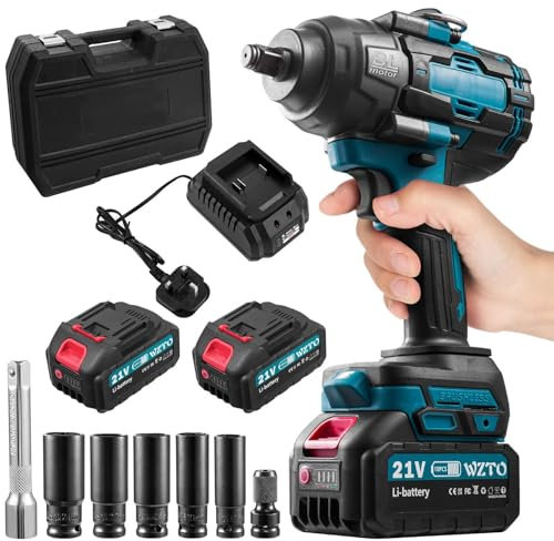 21V Cordless Impact Wrench, 1/2 Brushless Power Impact Gun, 1300N.m Electric Wrench, 3800RPM High Torque Impact Wrench with 4 Sockets Sets, Charge, Carry Box, LED Light, for Truck RV Furniture