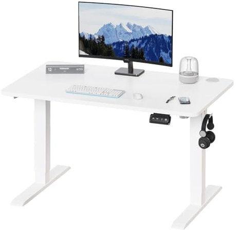 JUMMICO HöHenverstellbarer Schreibtisch Standing Desk Elektrischer Schreibtisch Höhenverstellbar mit Memory-Funktion 100 x 60 cm,Weiß