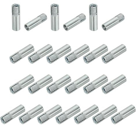 PATIKIL Anclajes Drop-in M6, 25 Pzas en Acero al Carbono Zincado para Concreto Sólido, Tornillos de Expansión Interna Estriados para Concreto y Drywall, Color Plateado