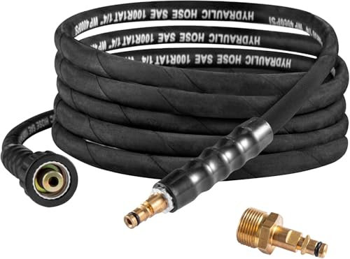 M.J COMFY-LIFE 5M High Pressure Hose, Pressure Washer Hose Accessories for Karcher K Series Pressure Washer K2 K3 K4 K5 K7 - Click Bayonet to M22-14mm Thread (5M+Adapter)