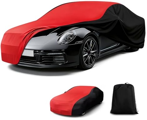 CEMOFE Funda Coche EláStica Interior, Funda para Coche Universal para Deportivo, SUV PequeñO, SedáN, Transpirable y a Prueba de Polvo, Suave y CóModo, Ajustado, Negro y Rojo, L