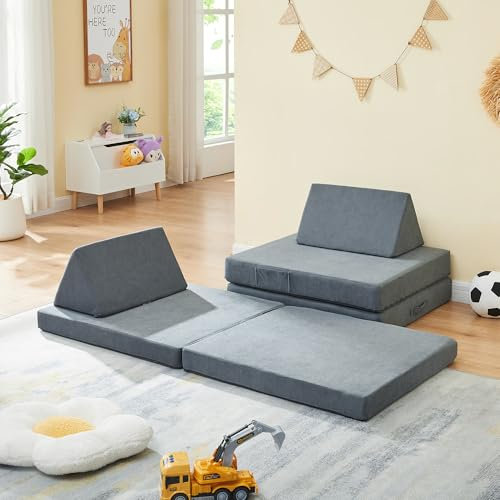 [en.casa] Spielsofa für Kinder Norhulta Kindersofa mit Schlaffunktion Schaumstoff Bausteine 5er Set Kindercouch ab 1 Jahr Modulares Sofa 150 x 66 x 46 cm Cord Grau