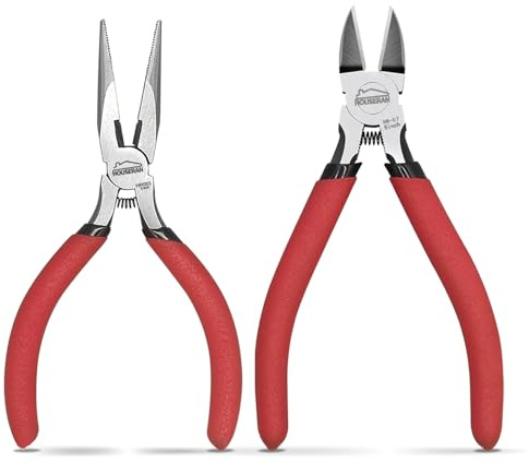 HOUSERAN Set de 2 Pinces, Pince à Bec Long 13 cm & Pinces Coupe-Fil, Mini Pinces à Ressort et Ciseaux à Coupe Ras pour Artisanat, Cintrage, Découpe de Fil, Attaches Câbles, Électronique
