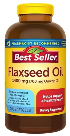 POTORIK Nature Flaxseed Oil 1400mg (300 Softgels) | Plant-Based Omega-3 ALA Supplement.