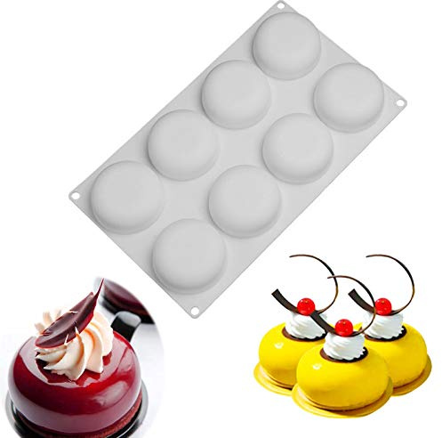 Silicone Cake Mold for Baking，8 Holes 3D Stone Round Shape Silicone Mousse Cake Pop Form,Non-Stick Candy Chocolate Jelly Baking Mould Tray,Pastry Cheesecake Pudding Bread Decorating Tool for Homemade