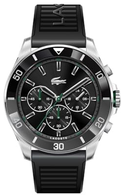 Lacoste Montre Chronographe à Quartz pour Homme Collection TIEBREAKER avec Bracelet en Silicone Noir - 2011152