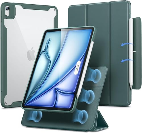 ESR Magnetisch Hülle für iPad Air 11 Zoll M4/M3/M2 (2026/2025/2024), iPad Air 5./4.Gen Hülle 10,9 Zoll Stifthalter, abnehmbare magnetische Abdeckung, vertikaler Ständer Rebound 360 Serie,grün
