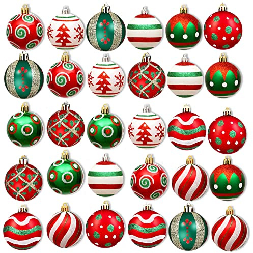 60mm 30 STK. Weihnachtskugeln Kunststoff Christbaumkugeln Weihnachtsbaumdekoration Set Für Weihnachtsbaum Dekoration Weihnachten Hochzeit Party (Rot Weiß)