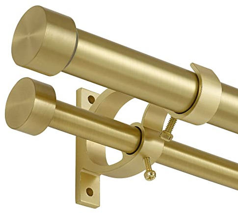 Lwiiom Barras de cortina opacas dobles de latón de 36 a 72 pulgadas (3-6 pies), 1 pulgada delantera y 5/8 pulgadas trasera ajustable, doble ventana para cortinas y cortinas
