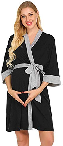Morgonrock Graviditet: Badrock gravid badrock mjuk amningsnattlinne badrockar för gravida kvinnor med kläder amning-nattlinne/sovskjorta/amningslänk/mamma/mamma/nattskjorta, svart, L