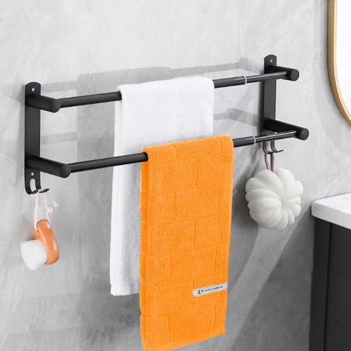 HONPHIER Toalleros Baño Inoxidable Toallero Ajustable 43-78CM Toalleros Pared Barra de Toallas para Cocina, Baño, Inodoro (2 Capas, Negro)