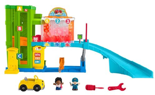 Fisher-Price Little People Spielset für kleine Kinder, pädagogisch beleuchtete Garage mit Autorampe und Smart Stages-Inhalt, mehrsprachige Version, HRC60
