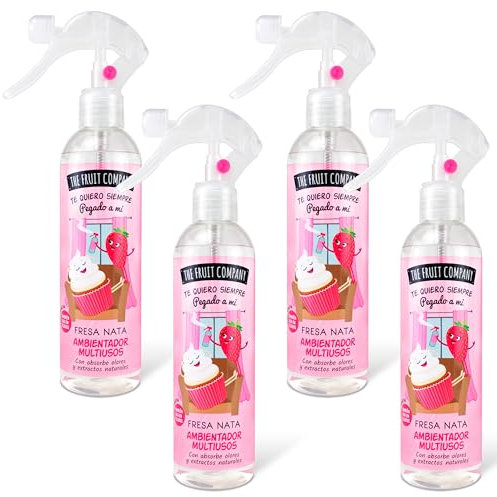 The Fruit Company - Ambientador Spray, Fresa Nata, Pack de 4 Unidades de 250ml (1000ml)