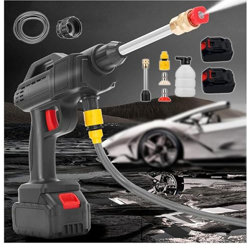 MELLYD Pistola Lavaggio Auto A Batteria, Alta Potenza 600w,Due Batterie 24v1500mah Lancia Idropulitrice, Batteria A Lunga Durata Lavapavimenti Esterni, Applicabile A Molti Scenari
