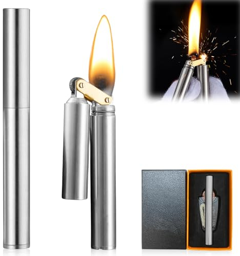 Vegena Accendino vintage a forma di torcia – Wheel Petroleum, antivento Nunchaku Kerosene Accendino pieghevole portatile con confezione regalo