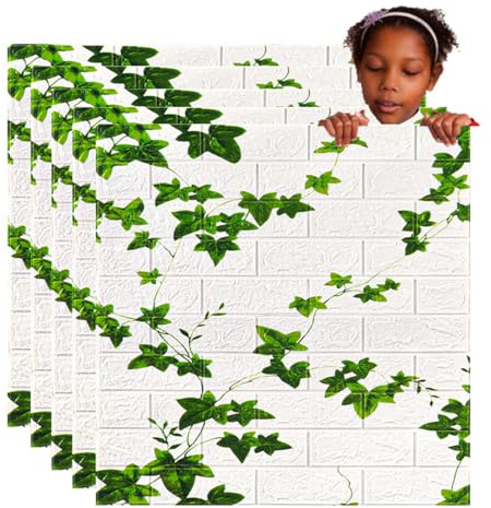 HAILM White Brick Wallpaper 27.6X30.3 in, Removable Self Adhesive Tiles for Walls, Waterproof PE Foam Wall Cladding Panels, Ceiling Tiles for Living Room, Fireplace, TV Wall Decoration,10pcs