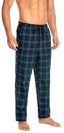 Cyathea Pantalon de pyjama pour homme - 100% flanelle de coton - Pantalon de pyjama à carreaux - Avec poches - Vêtement de nuit - Bas de pyjama doux pour homme - Taille réglable avec cordon de
