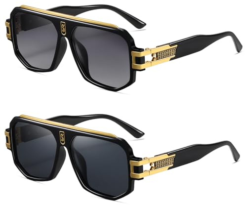 SHEEN KELLY Lunettes de soleil carrées polarisées rétro pour hommes, monture métallique surdimensionnée à dessus plat