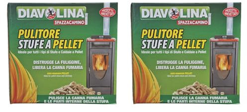 Pulitore Stufe a Pellet, Distrugge la Fuliggine, Libera la Canna Fumaria, Ideale per Tutti i Tipi di Stufe e Caldaie a Pellet, Formato da 1,5kg (2 Unità)