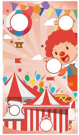 Bannière de Jeu de Lancer, Bannière de Jeu de Lancer de Carnaval à Motif de Clown Bannière de Jeu Portable pour Fournitures de Fête Intérieures et Extérieures (Style 1)