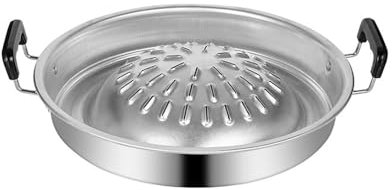 Thai Korean BBQ Grill Pan,Korean Bbq Metal Grilling Tray,Stainless Steel Barbecue Grill Topper Camping BBQ Pan Grill Topper Pan Vegetable Pork Beef Meat Tray Pan