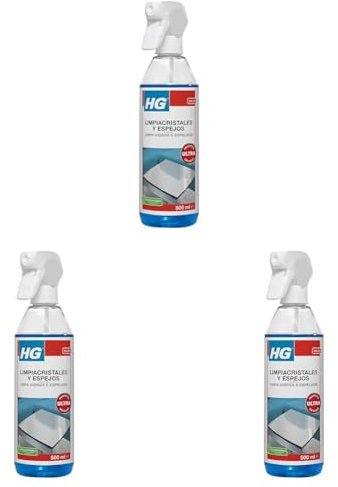 HG Limpiacristales y Espejos, Resultado Impecable Sin Marcas, Elimina con Facilidad la Grasa y Suciedad de Ventanas y otras Superficies de Cristal y Vidrio - 500ml en Spray (142050109) (Paquete de 3)