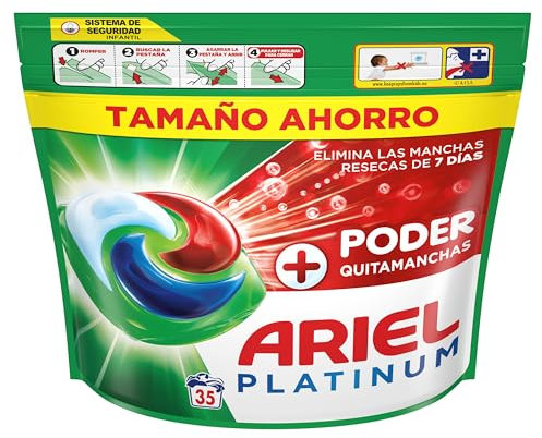 Ariel PODs Platinum, Detergente Líquido En Cápsulas + Poder Quitamanchas Cápsulas, 35 Lavados