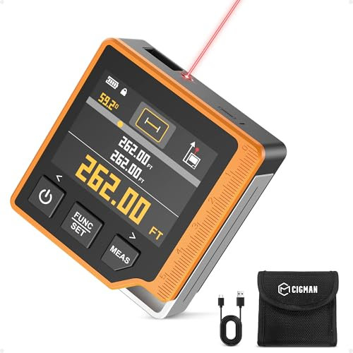 CIGMAN Telemetro Laser Digitale 3 in 1 80M, Misuratore di Distanza con LCD Retroilluminato, Bolla Elettronica,Goniometro Digitale, Unità M/In/Ft, Metro Laser Digitale (CD80)